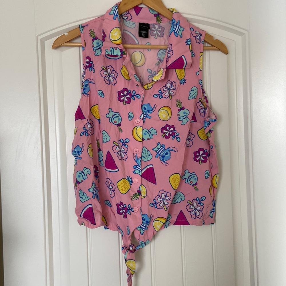 Disney Lilo & Stitch tie bottom button down tank top size XL